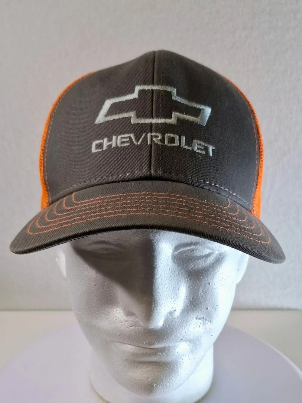Chevrolet Men’s Brown and Orange Mesh Trucker Hat with Embroidered Logo